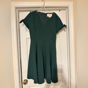 Gal Meets Glam Deep Green Mini Dress with Tie Sleeves